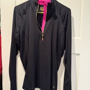 Lilly Pulitzer Luxletic Black and Pink Quarter-Zip Women's Top